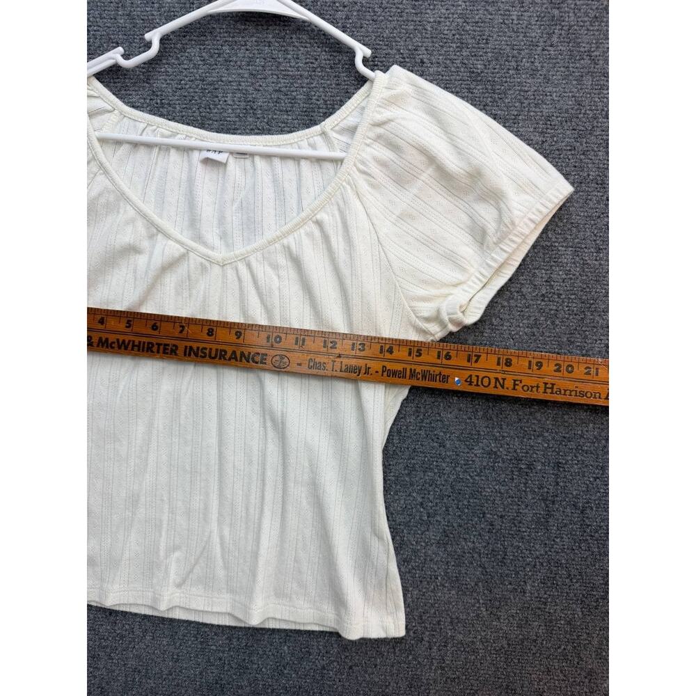 Gap Women's Ivory Pointelle Knit V-Neck Short Sleeve Top Size S - Picture 3 of 6